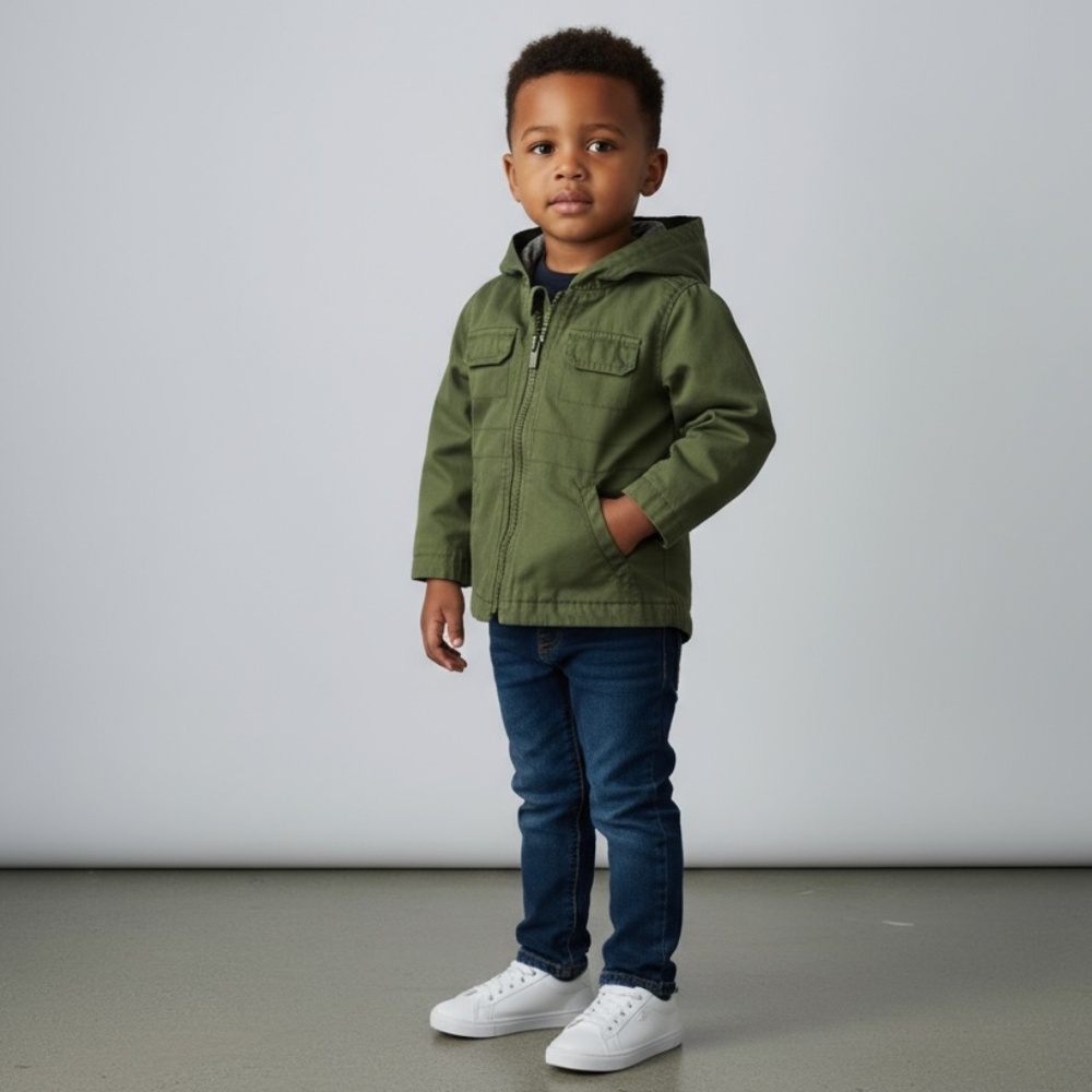 OLD NAVY · UNISEX OLIVE GREEN HOODED CANVAS UTILITY JACKET FOR BABY - SIZE 6-12M - Picture 2 of 9